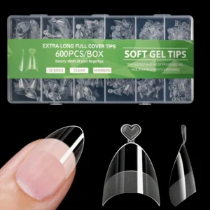 600 piezas de puntas de uñas cortas francesas: uñas postizas ovaladas cortas, 12 tamaños de puntas de uñas transparentes con caja, uñas postizas naturales de media cubierta, uñas postizas acrílicas adecuadas para salones de uñas y uso doméstico